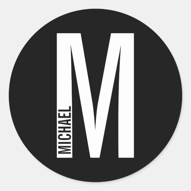 Sticker Rond Monogramme et nom personnalisés modernes (Devant)
