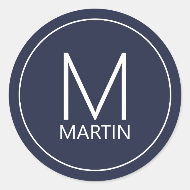 Sticker Rond Monogramme et nom personnalisés modernes (Devant)