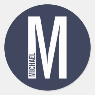 Sticker Rond Monogramme et nom personnalisés modernes