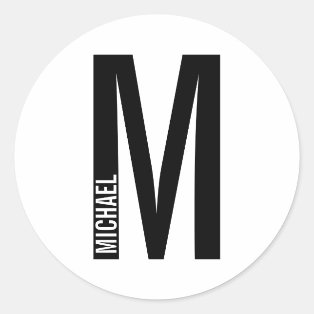 Sticker Rond Monogramme et nom personnalisés modernes (Devant)