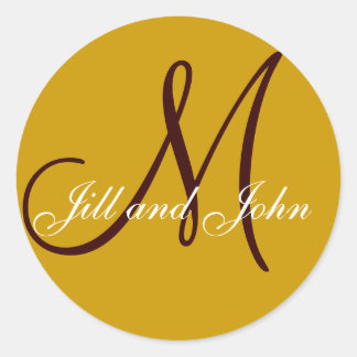 Sticker Rond Monogramme et noms mariages personnalisés Gold & S