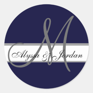 Sticker Rond Monogramme et noms personnalisés mariages Marine e