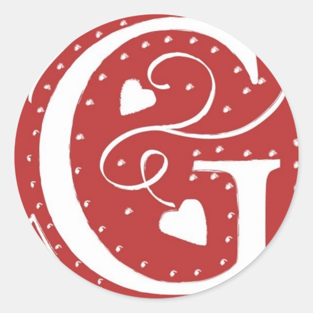 Sticker Rond Monogramme F Coeurs Rouge Blanc Mariage Couleurs S (Devant)