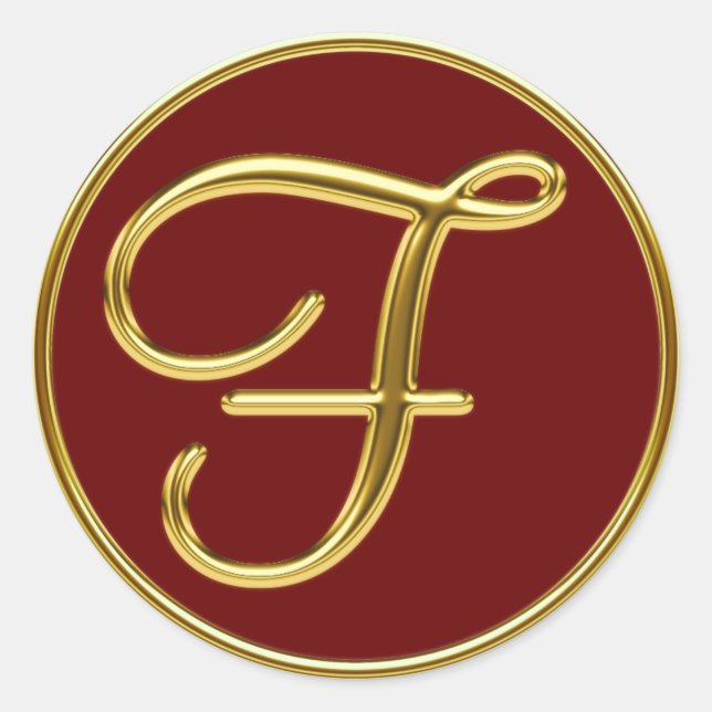 Sticker Rond Monogramme F en or 3D (Devant)