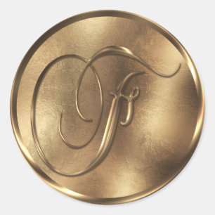 Sticker Rond Monogramme F Faire-part de mariage de bronze