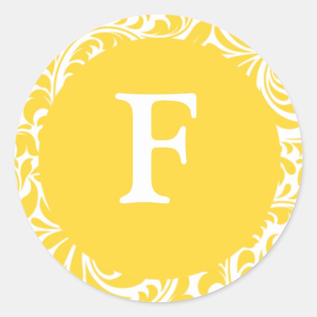 Sticker Rond Monogramme F Mariage Jaune Monogrammes Invitation  (Devant)