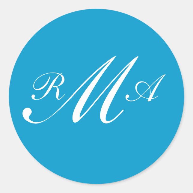 Sticker Rond Monogramme Faire-part de mariage Sceau Turquoise B (Devant)