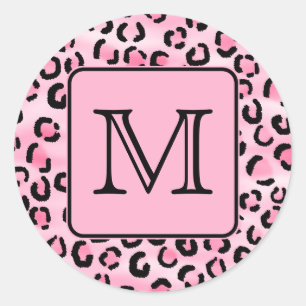 Sticker Rond Monogramme fait sur commande. Copie noire et rose