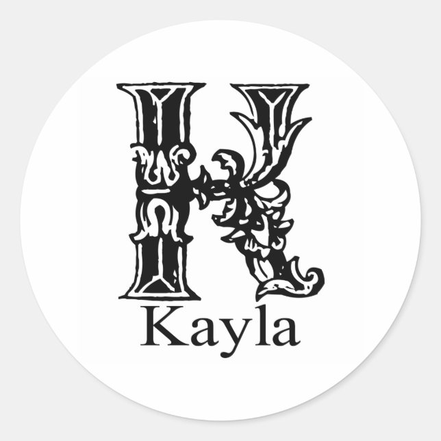 Sticker Rond Monogramme fantaisie : Kayla (Devant)