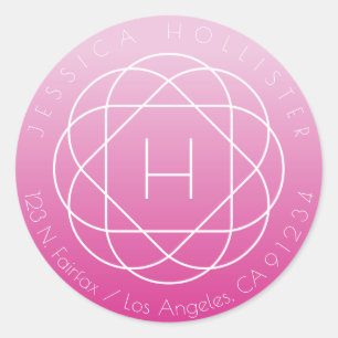 Sticker Rond Monogramme Fleur Adresse de retour rose ombragée