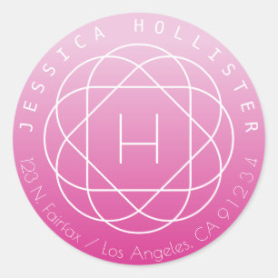 Sticker Rond Monogramme Fleur Adresse de retour rose ombragée