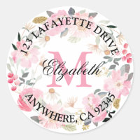 Monogramme Fleurs roses Adresse de retour