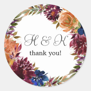 Sticker Rond Monogramme floral à automne orange de la Bourgogne