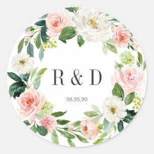 Sticker Rond Monogramme floral à fleurs blanches