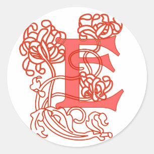 Sticker Rond Monogramme floral Art nouveau "E"