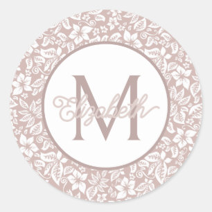 Sticker Rond Monogramme floral beige et blanc