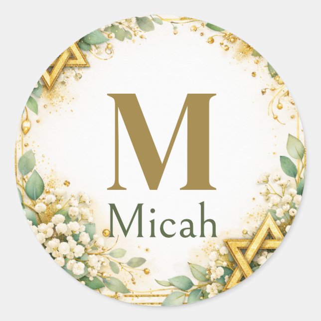 Sticker Rond Monogramme floral botanique d'eucalyptus or (Devant)