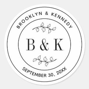 Sticker Rond Monogramme floral botanique Mariage Nom du couple