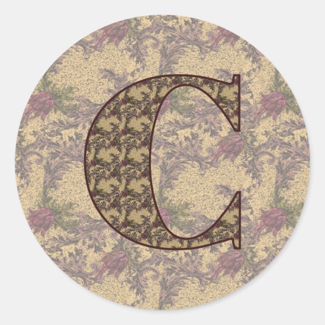 Sticker Rond Monogramme floral C initial élégant (Devant)