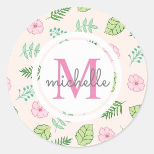 Sticker Rond Monogramme floral chic moderne