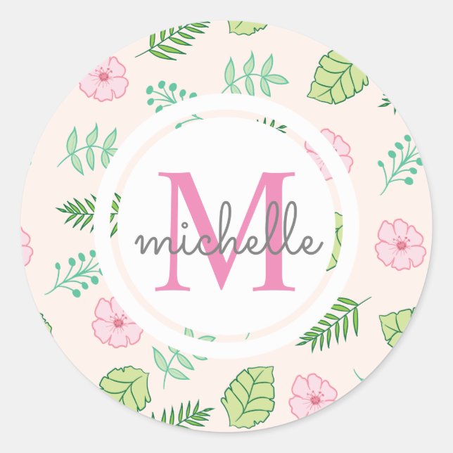 Sticker Rond Monogramme floral chic moderne (Devant)