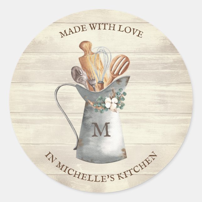 Sticker Rond Monogramme Floral Cuisine Maison Rustique (Devant)