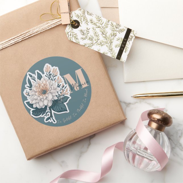Sticker Rond Monogramme floral de Boho (Cadeaux)