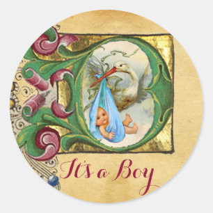 STICKER ROND MONOGRAMME FLORAL DE PARCHEMIN DE BABY SHOWER DE