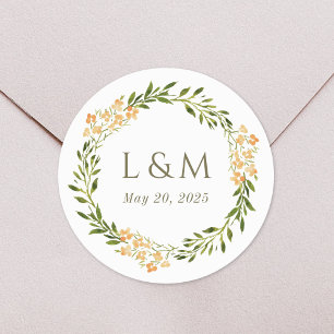 Sticker Rond Monogramme Floral de Printemps Mariage