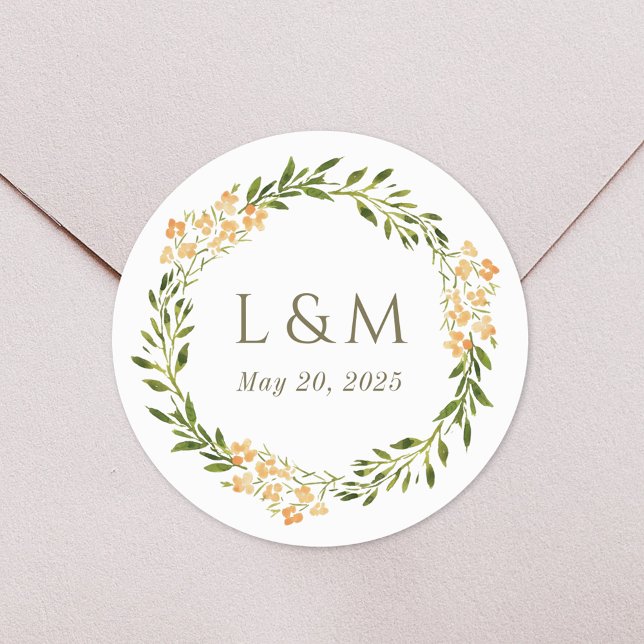 Sticker Rond Monogramme Floral de Printemps Mariage (Créateur téléchargé)