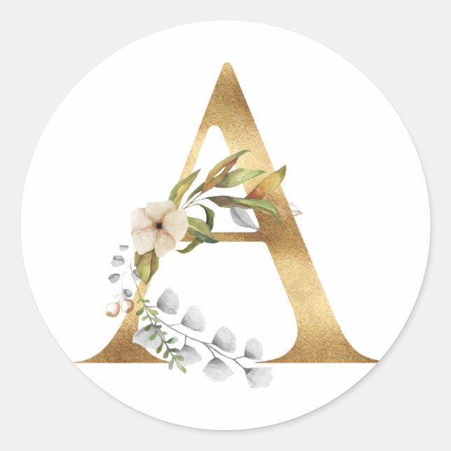 Sticker Rond Monogramme floral en or (Devant)