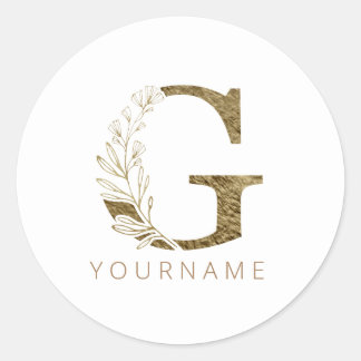 Sticker Rond Monogramme floral G Élégant alliage d'or