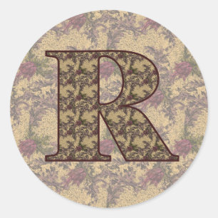 Sticker Rond Monogramme floral initial R Élégant