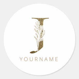 Sticker Rond Monogramme floral J Elegant Gold Foliing