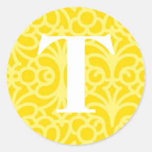 Sticker Rond Monogramme floral orné - Lettre T