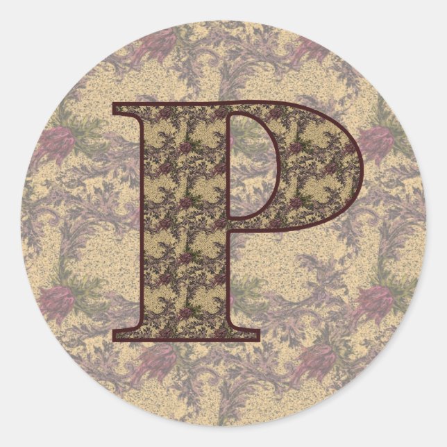 Sticker Rond Monogramme floral P initial élégant (Devant)