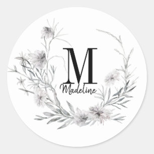 Sticker Rond Monogramme floral personnalisable Fleurs sauvages 