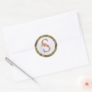 Sticker Rond Monogramme Floral Personnalisé, De A à Z  Plaqué O