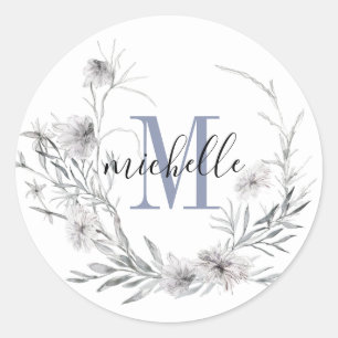 Sticker Rond Monogramme floral personnalisé Fleur sauvage de fe