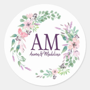 Sticker Rond Monogramme floral personnalisé Fraisage de printem