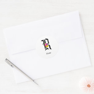 Sticker Rond Monogramme floral personnalisé R + Nom de sceau d'