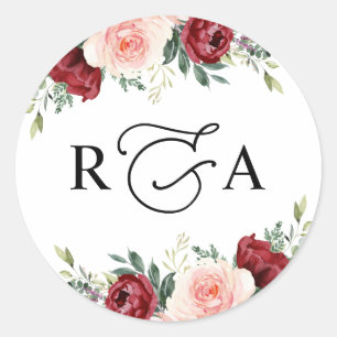 Sticker Rond Monogramme floral roux roux rustique Personnalisé