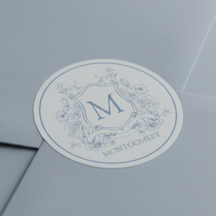 Sticker Rond Monogramme Floral Vintage