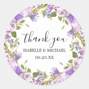 Sticker Rond Monogramme floral violet rustique Favoriser le pho