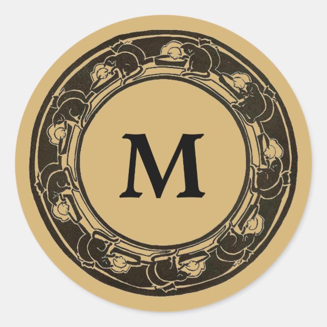 Sticker Rond Monogramme frontalier Art nouveau vintage (Devant)