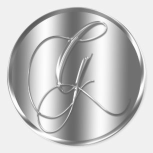 Sticker Rond Monogramme G Faire-part de mariage couleur argent