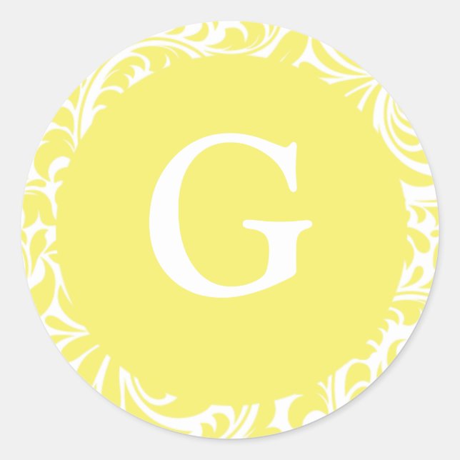 Sticker Rond Monogramme G Jaune clair Invitation personnalisée (Devant)
