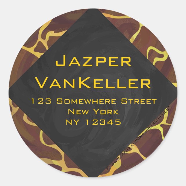 Sticker Rond Monogramme Giraffe Brown, Impression Jaune (Devant)