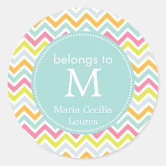 Sticker Rond Monogrammé Girly Chevron Arc-en-ciel moderne