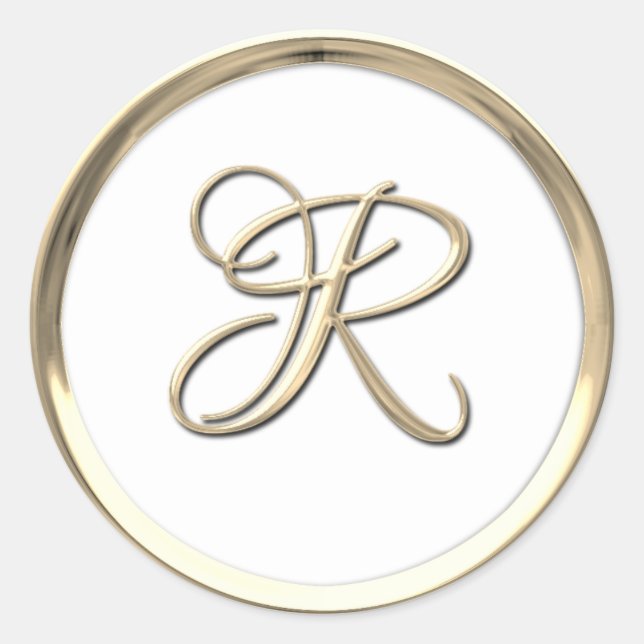 Sticker Rond Monogramme Gold Script Initial R sur n'importe que (Devant)